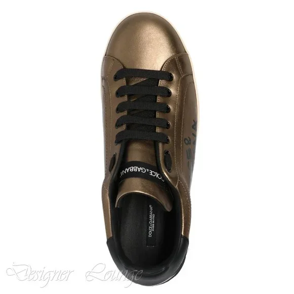 NEW DOLCE GABBANA Gold-Tone Leather Logo Men's PORTOFINO